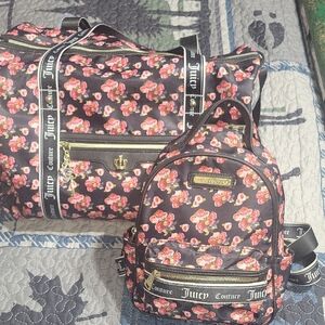 Juicy Couture Black and Pink Floral Backpack and Duffel Set